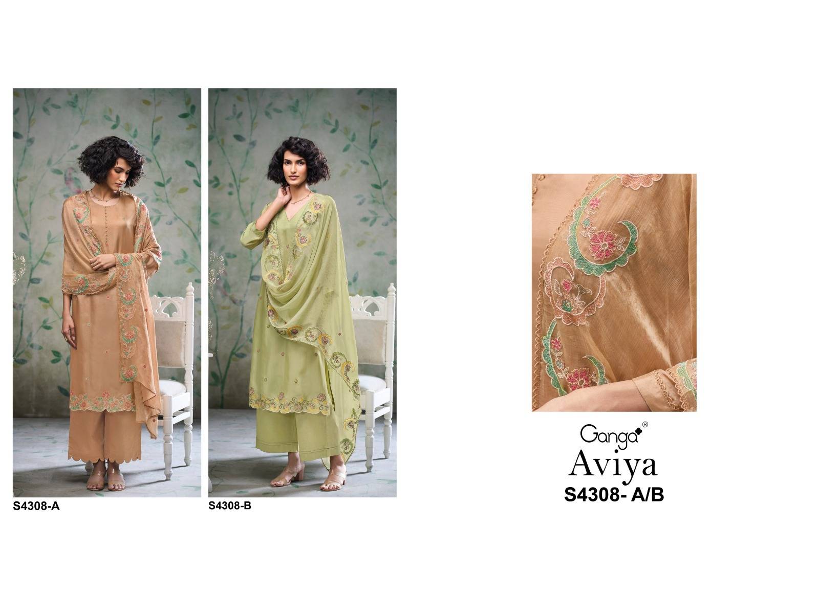 AVIYA 4308 Series By GANGA FASHION Stylish Beautiful Colourful PURE SILK Dresses At Wholesale Price